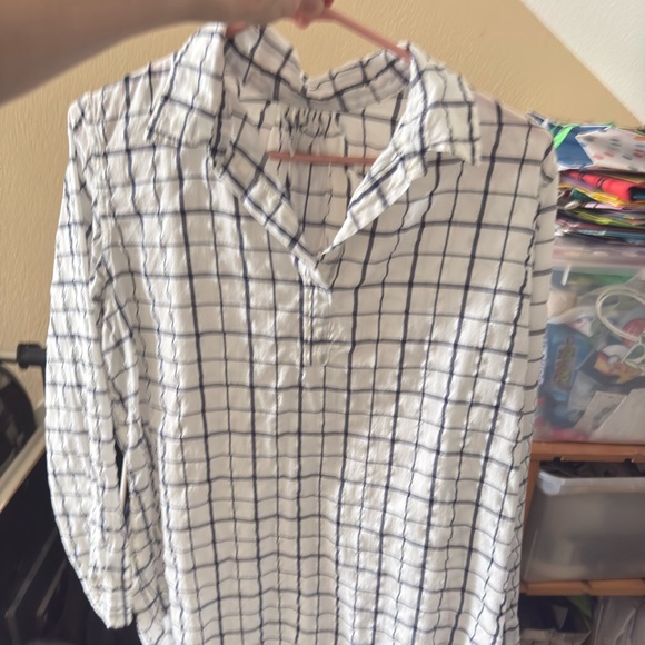 American Colors | Airy White and Navy Organic Cotton Grid Top – Lightweight | S - Picture 2 of 11